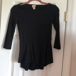 Black Peplum 3/4 Sleeve Shirt